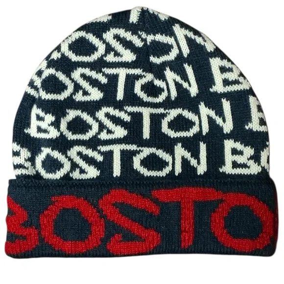 Robin Ruth BOSTON Red and Blue Knit Beanie - Picture 1 of 5